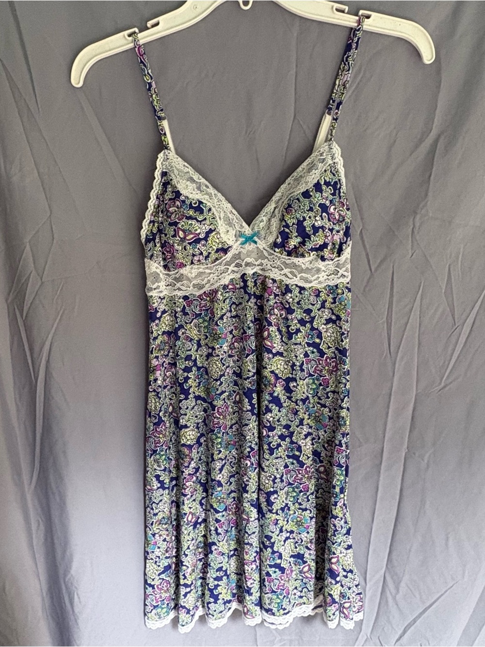 Victoria's Secret Navy Floral Lace-Trim Mini Nightgown Chemise